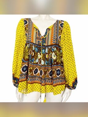 Bata Amarelo Farm Floral Boho Peasant Top - M